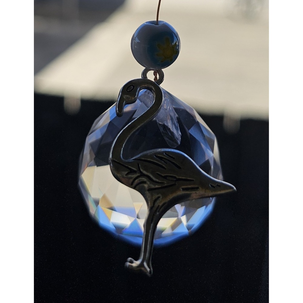 Crystal 6 Inch Hanging With Silver Flamingo Accent
